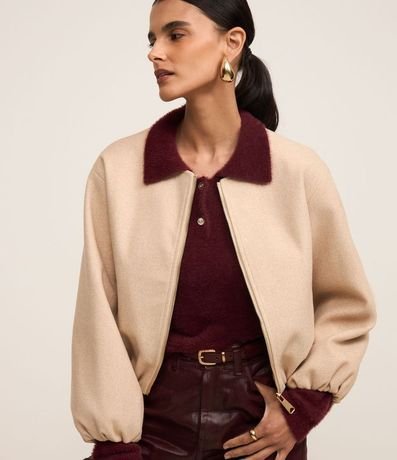 Campera Bomber Balonê en Polyvelour con Bolsillos y Cremallera