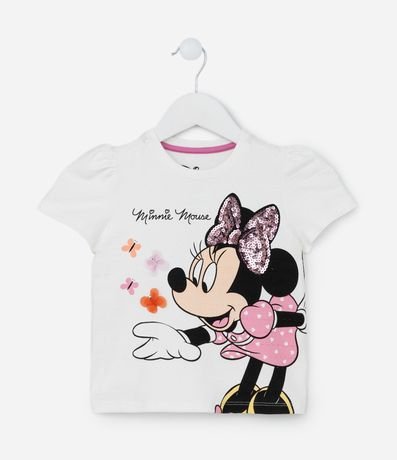 Blusa Infantil con Manga Abullonada y Bordado en Lentejuela Minnie - Talle 1 a 6 años