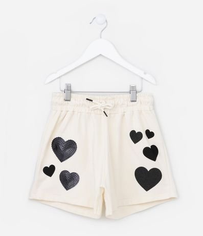 Short Clochard Infantil en Algodón con Corazones en Lentejuelas - Talle 5 a 14 años