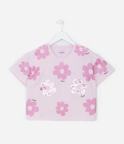 Blusa Cropped Infantil con Estampa Floral Bold con Lentejuelas - Talle 5 a 14 años