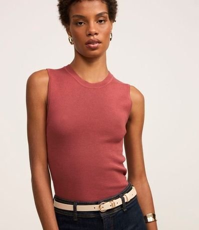 Blusa sin Manga en Punto Canelado con Cuello Redondo