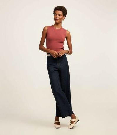 Blusa sin Manga en Punto Canelado con Cuello Redondo 4