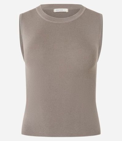 Blusa sin Manga en Punto Canelado con Cuello Redondo 5