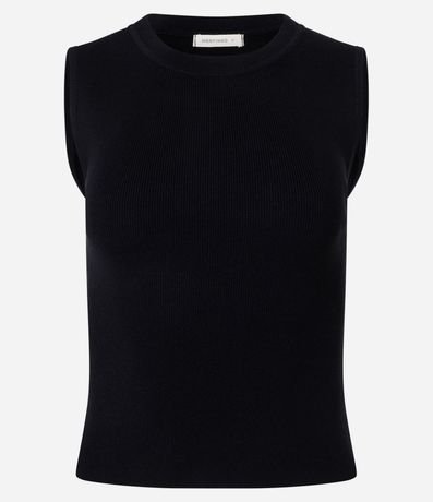 Blusa sin Manga en Punto Canelado con Cuello Redondo 5