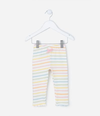 Pantalón Legging Infantil en Rib con Estampa de Rayas - Talle 0 a 18 meses