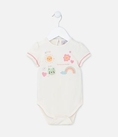 Body Infantil con Estampa Interactiva de Gatito Arcoíris Flor y Sol - Talle 0 a 18 meses