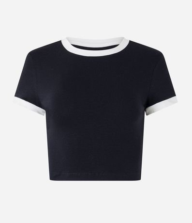 Blusa T-shirt en Algodón con Detalles Contrastantes 3