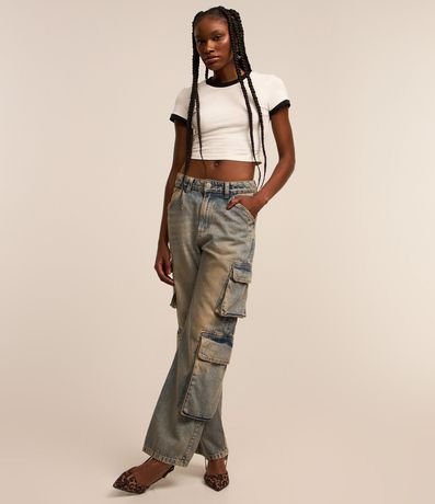 Blusa T-shirt en Algodón con Detalles Contrastantes 2