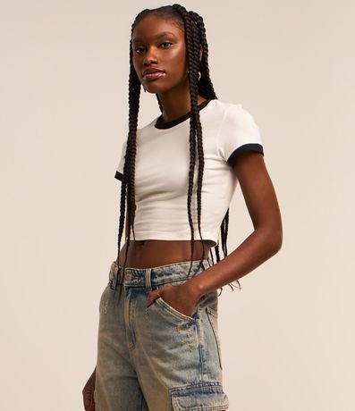 Blusa T-shirt en Algodón con Detalles Contrastantes 3