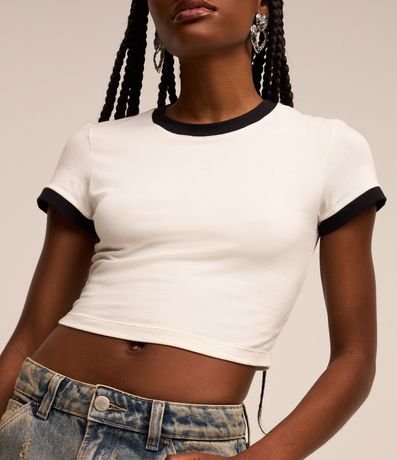 Blusa T-shirt en Algodón con Detalles Contrastantes 4