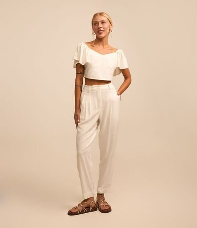Pantalón Carrot en Viscosa y Lino con Bolsillos