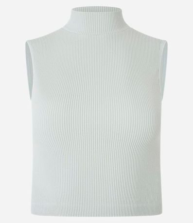 Blusa Musculosa en Poliamida Acanalada con Cuello Alto