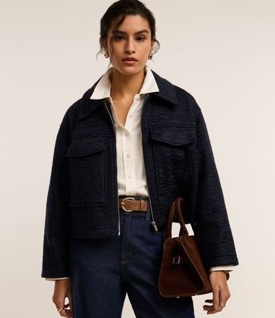 Campera Boucle con Bolsillos Grandes y Cierre por Cremallera