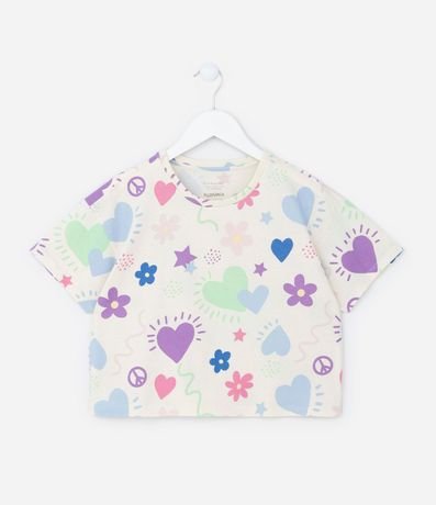 Remera Cropped Infantil con Estampa Corazones - Talle 5 a 14 años