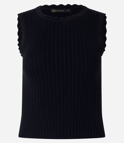 Blusa sin Manga en Punto Acanalado con Detalle Ondulado 6