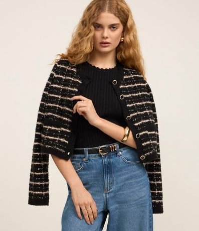 Blusa sin Manga en Punto Acanalado con Detalle Ondulado 4