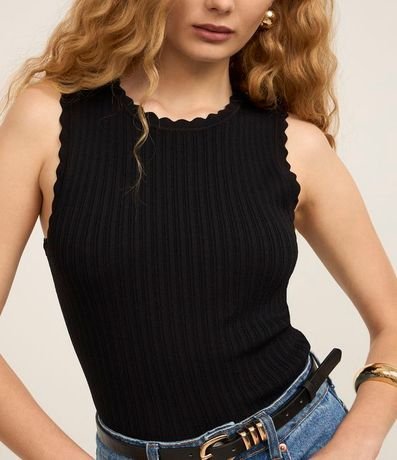 Blusa sin Manga en Punto Acanalado con Detalle Ondulado 5