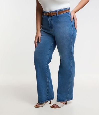 Pantalón Wide Leg en Jeans con Cinturón de Cuero Curve & Plus Size