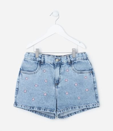 Short Infantil en Jeans con Bordado Floral - Talle 5 a 14 años