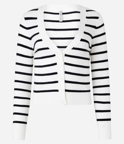 Cardigan Corto en Punto Listrado con Botones 4