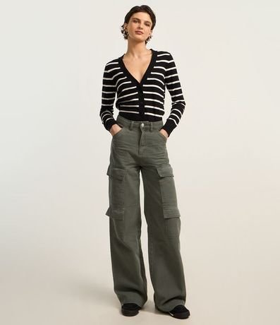 Cardigan Corto en Punto Listrado con Botones 2