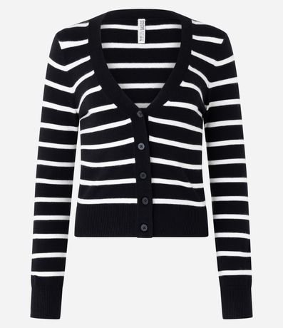 Cardigan Corto en Punto Listrado con Botones