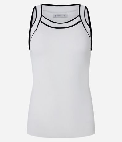 Blusa Manga Corta en Tricot  con Cuello Careca y Detalles Contrastantes