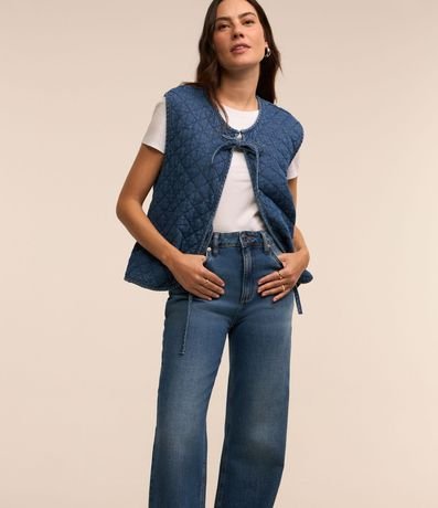Pantalón Recto Comfort en Jeans con Bolsillos y Frisos 2