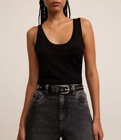 Cinturón Mediano en PU con Detalles de Trabillas Ojales Metalizados 4