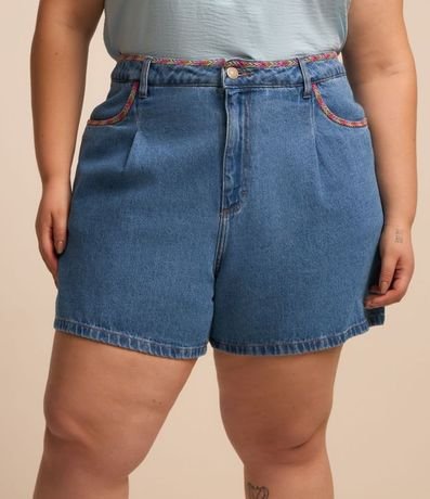 Short Mom Jeans con Bordado en la Cintura y Bolsillo Bajo Plegado Curve & Plus Size 2
