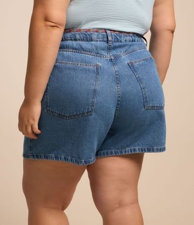 Short Mom Jeans con Bordado en la Cintura y Bolsillo Bajo Plegado Curve & Plus Size 3