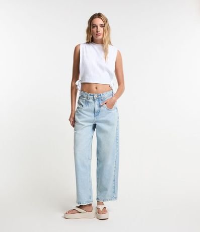 Pantalón Baggy en Jeans Delavé con Recortes en los Bolsillos y Rodillas