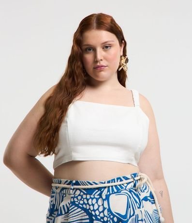 Musculosa Cropped en Viscosa y Lino con Breteles Fruncidos Curve & Plus Size