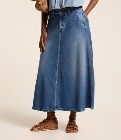 Pollera Midi Evasê en Jeans con Recorte en el Biés 3