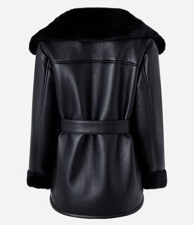 Blazer en PU con Cinturón con Hebilla y Pelos en el cuello y Puño 10