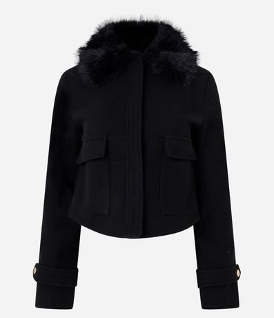 Saco en Polivelour con Pelos en el Cuello y Bolsillos Cargo