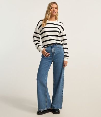 Suéter Boxy Básico en Punto con Rayas 2