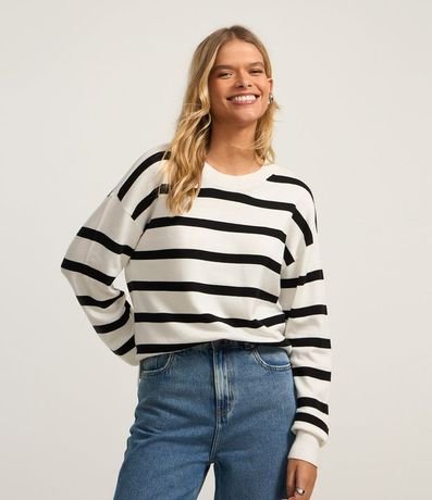 Suéter Boxy Básico en Punto con Rayas 3