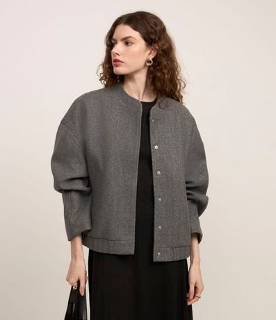 Campera Bomber en Polivelour con Bolsillos y Elástico en el Bajo