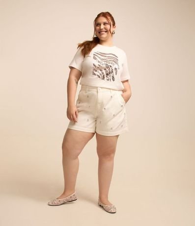 Short Mom en Sarga con Aplicación de Cristales Curve & Plus Size