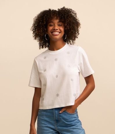 Blusa en Algodón con Flor en Brillos Aplicados 1