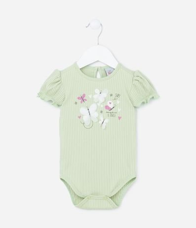 Body Infantil Acanalado con Mariposas en Organza - Talle 0 a 18 meses