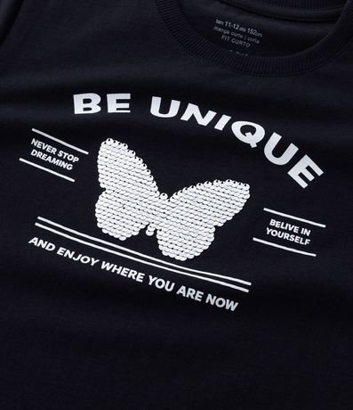 Remera Corta Infantil con Bordado de Mariposa en Lentejuelas - Talle 5 a 14 años 4