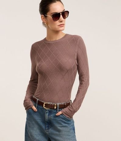 Suéter en Punto con Cuello Redondo y Textura Losângos