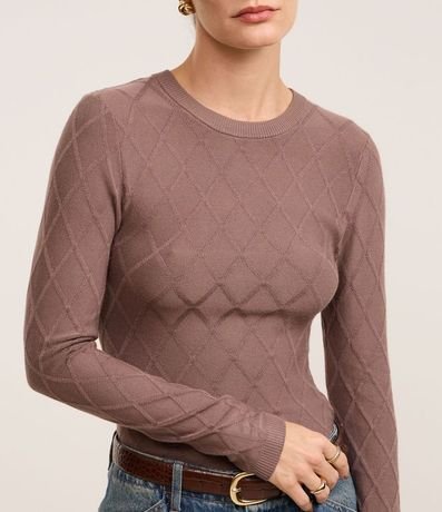 Suéter en Punto con Cuello Redondo y Textura Losângos 4