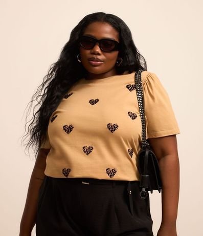 Blusa con Manga Abullonada y Estampa de Corazón Curve & Plus Size 1