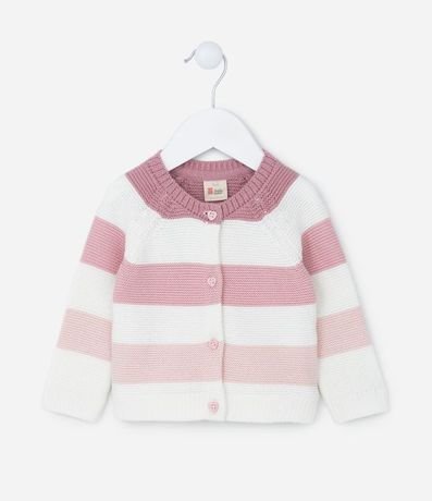 Cardigan Infantil de Punto Rayado con Botones de Corazón - Talle 0 a 18 meses