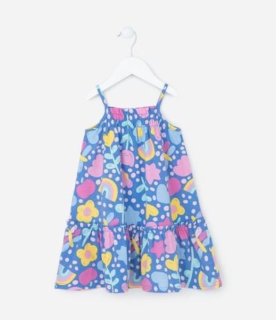 Vestido Infantil de Lunares con Estampa Flores y Arco Íris - Talle 1 a 5 años 1