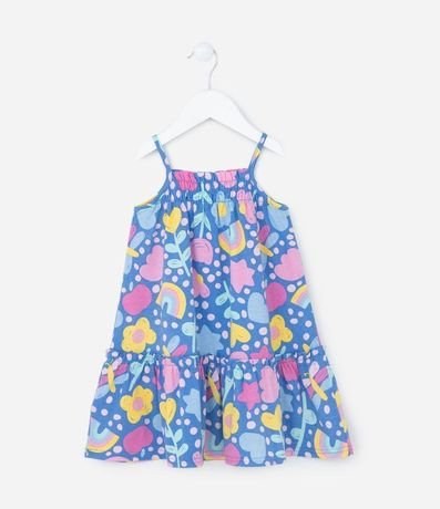 Vestido Infantil de Lunares con Estampa Flores y Arco Íris - Talle 1 a 5 años 2