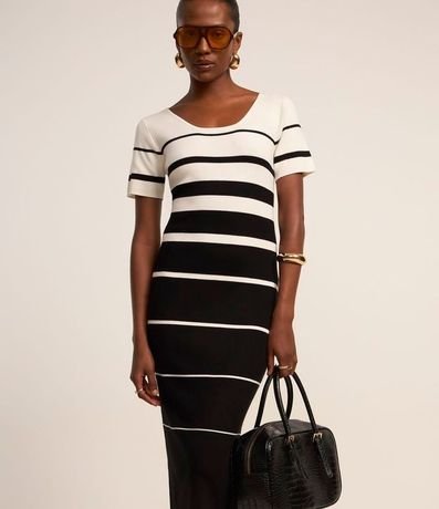 Vestido New Midi en Punto Listrado con Escote Cuadrado